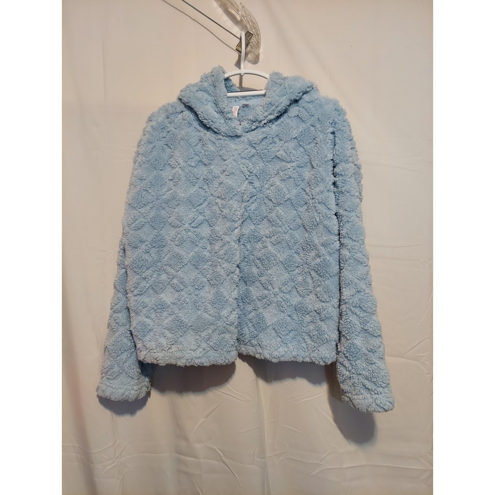 Girls Joyspun Blue Fuzzy‎ Hooded Pullover Jacket Size L (12-14) Cozy